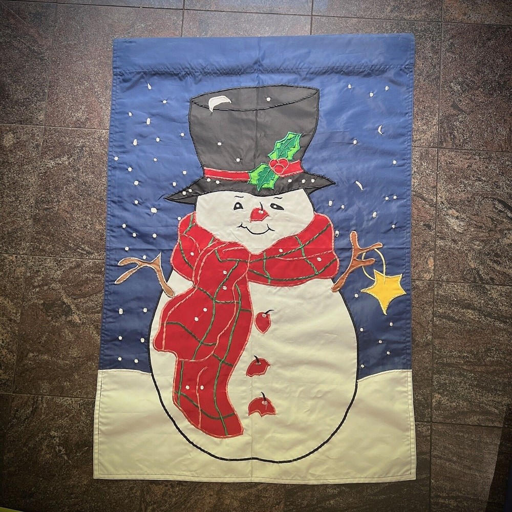 Vintage Holiday Christmas Porch Garden Flag Snowman Large 40" X 28" Home Decor